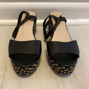 Zara Black Wedge Sandals with Woven Wedge New
